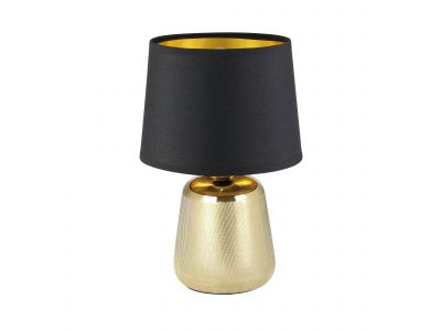 Lampe de table pied en céramique doré et abat jour en tissu noir intérieur doré MANALBA 1 E14 40W