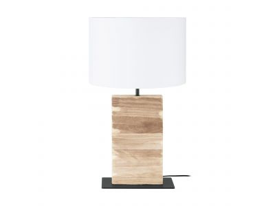 Lampe pied en bois et métal et abat jour blanc CONTESSORE H62,5 cm E27 40W