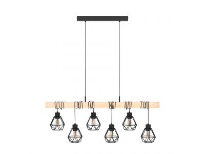 Suspension en bois naturel et métal noir TOWNSHEND 5 E27 6X60W