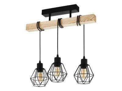 Suspension en bois naturel et métal noir TOWNSHEND 5 E27 3X60W