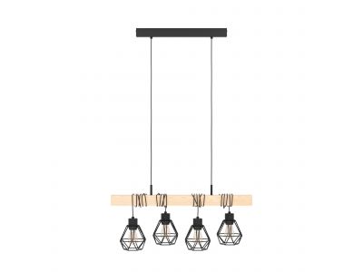 Suspension en bois naturel et métal noir TOWNSHEND 5 E27 4X60W