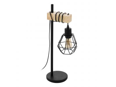 Lampe de table en métal noir et bois TOWNSHEND 5 E27 60W