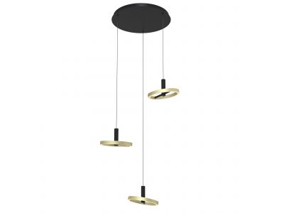 Suspension  LED dimmable BREST en métal noir et doré D70cm