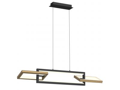 Suspension dimmable LED MATERA noir/bois L107cm