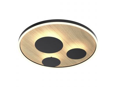 Plafonnier en métal noir et bois REIMS led intégrée 40W 4600 lumens 3000K diamètre 60 cm