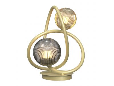 Lampe en métal doré et verreries ambres et smoky METZ G2 2X4W