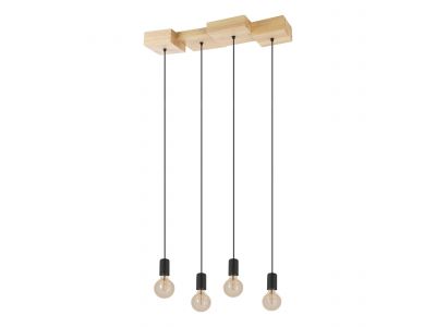 Suspension bois naturel HALKIN E27 4X40W