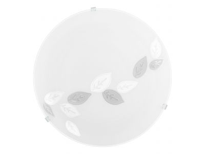 Plafonnier verre blanc MARS motif feuilles E27 1X25W