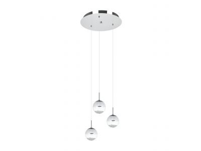 Suspension verre argenté MONTEFIO 1 cascade 3 LED INT 3X5W