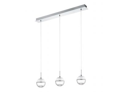 Suspension verre argenté MONTEFIO 1 barre 3 LED INT 3X5W