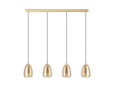 Suspension verre ambre ALOBRASE Barre 4 E27 4X40W