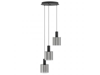 Suspension en métal noir et verreries  fumées  GOROSIBA E27 3X40W