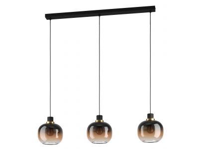 Suspension verre noir/marron OILELLA barre 3 E27 3X40W