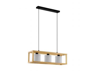 Suspension bois naturel GRANADOS verre blanc E27 3X25W