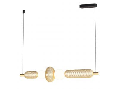 Suspension LED dimmable ERCALTO noir/doré et verre opalin L115cm