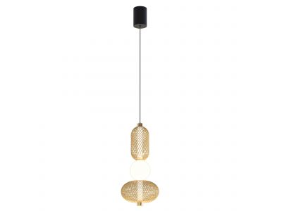 Suspension LED dimmable ERCALTO noir/doré et Verreries Opales D15cm