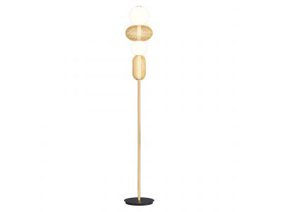 Lampadaire LED dimmable ERCALTO noir/doré et Verreries Opales HT180cm