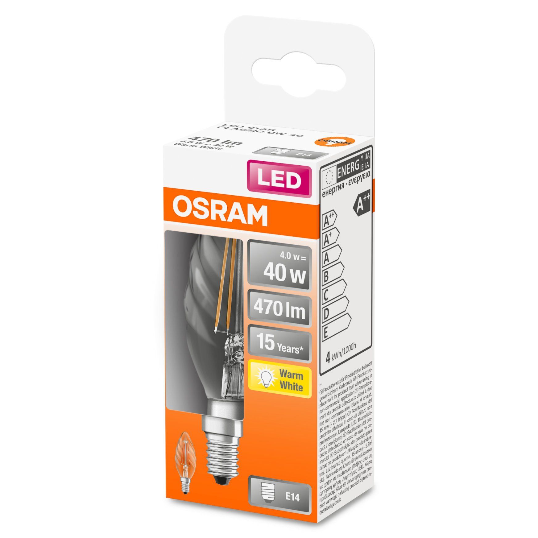 Ampoule LED bulbe douille E14, 4W 230V, blanc chaud à 3,95€