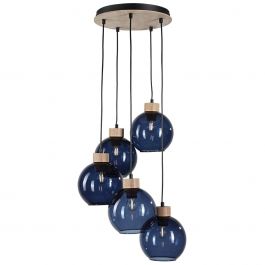 Suspension Cascade Cubus Wood En Bois Naturel Et Verre Bleu Nuit Keria Et Laurie Lumi Re