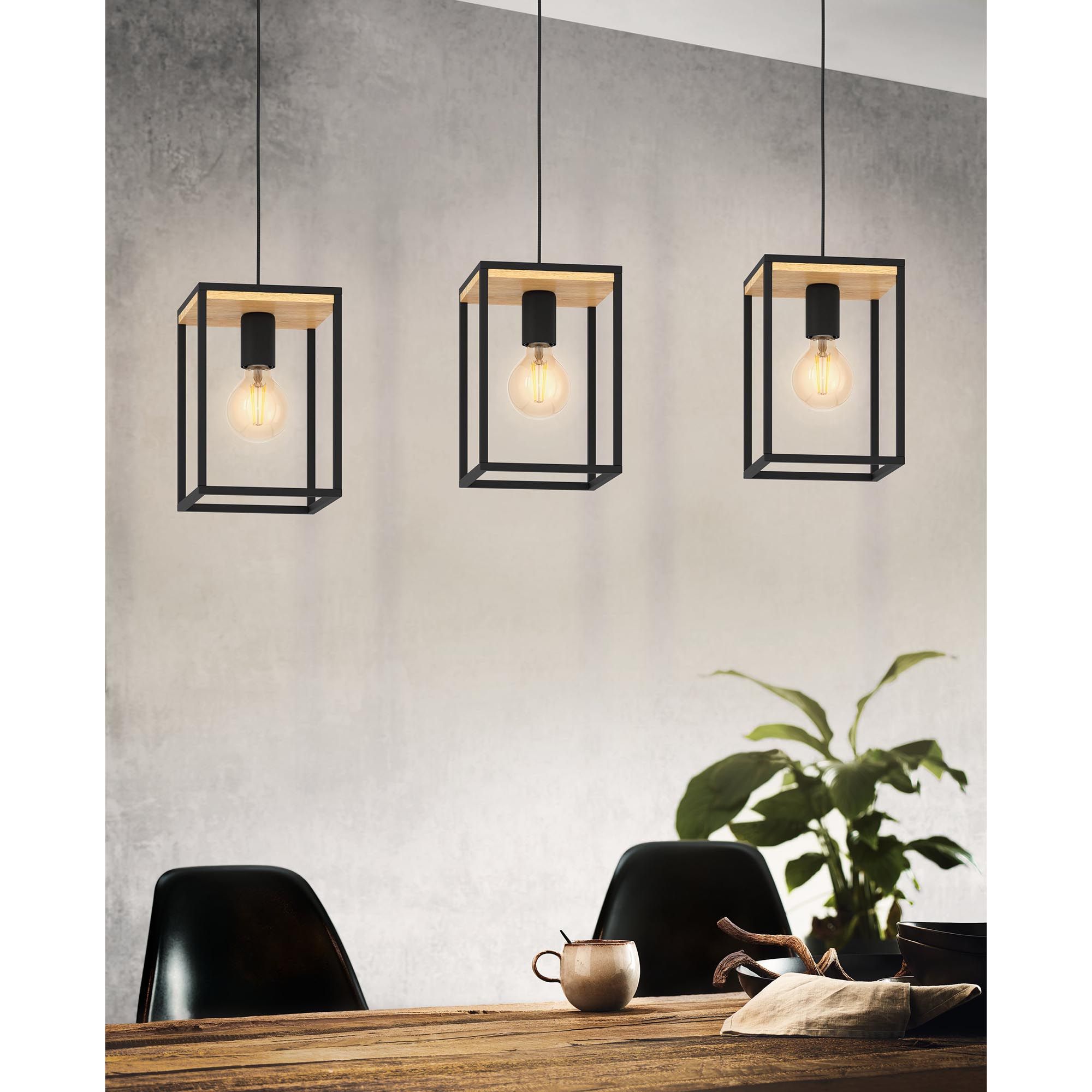 Suspension en métal noir LIBERTAD E27 3X40W