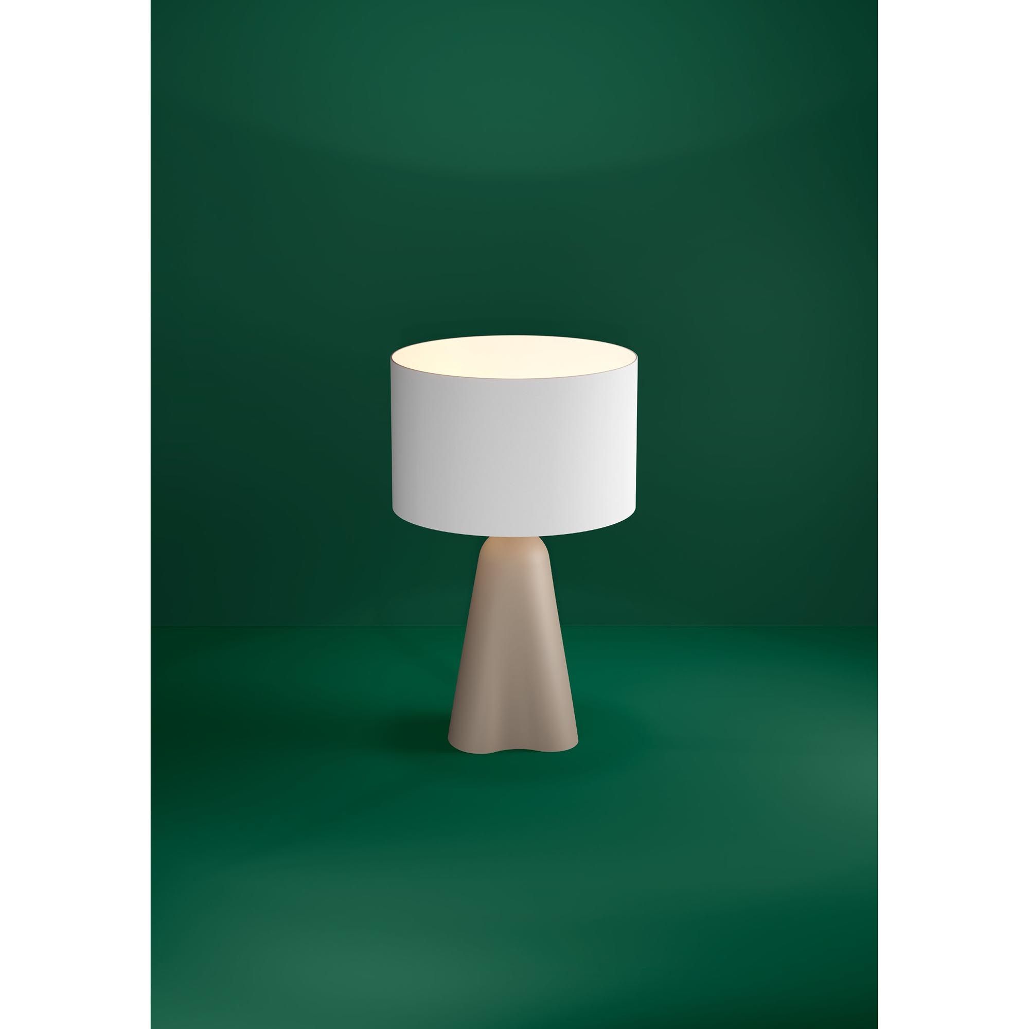 Lampe de table en céramique sable et abat jour tissu blanc TOLLERIC E27 40W