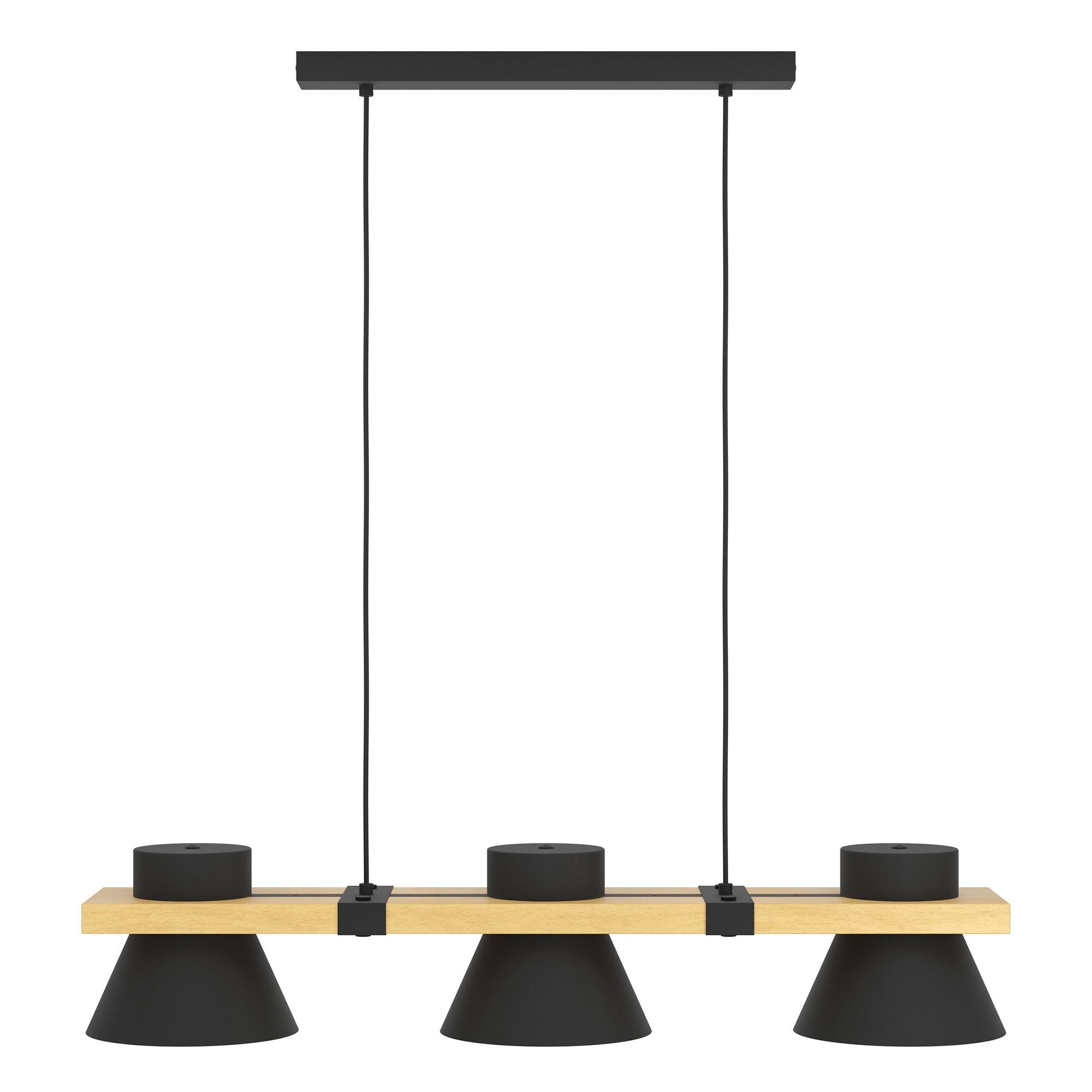 Suspension en métal noir et bois MACCLES E27 3X15W