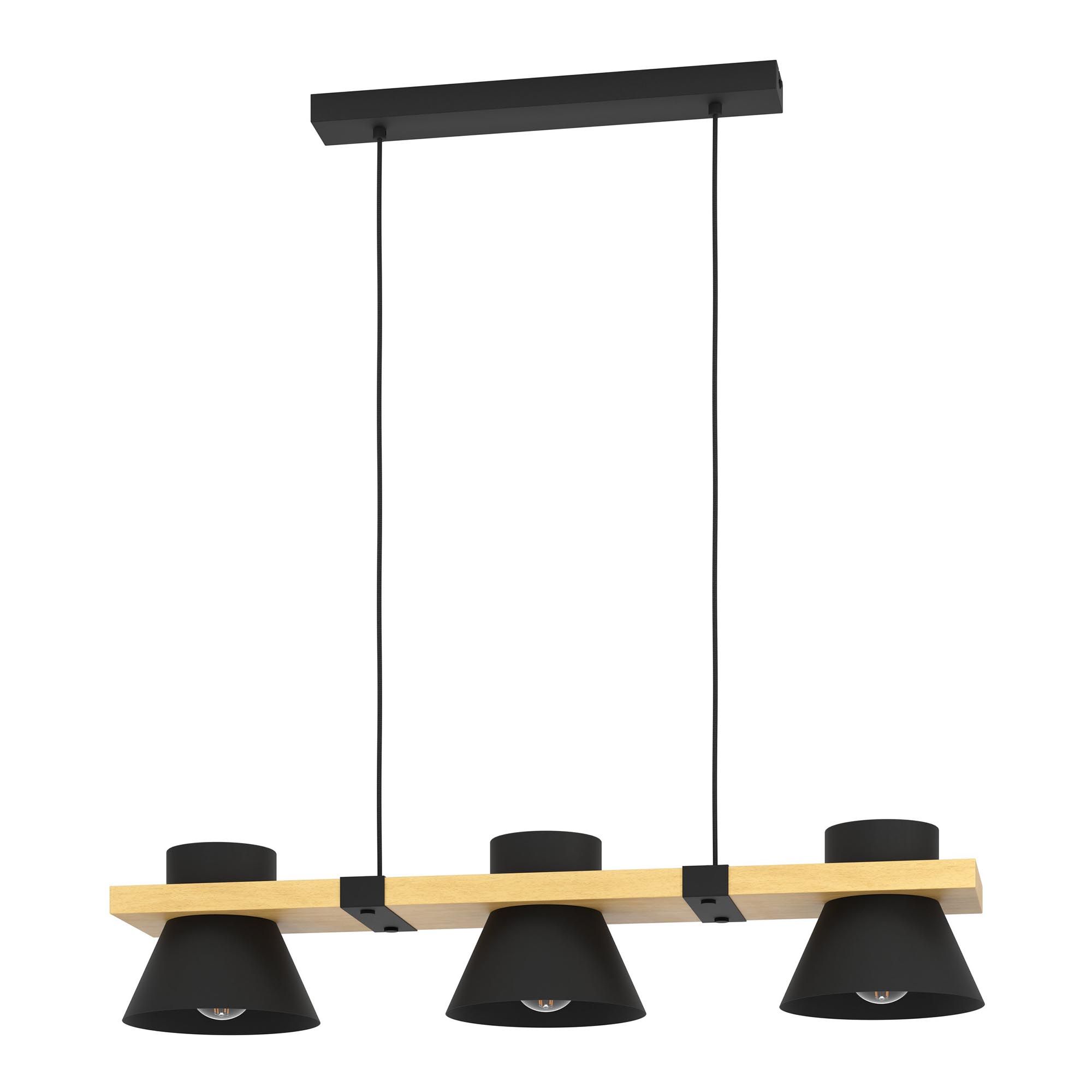 Suspension en métal noir et bois MACCLES E27 3X15W