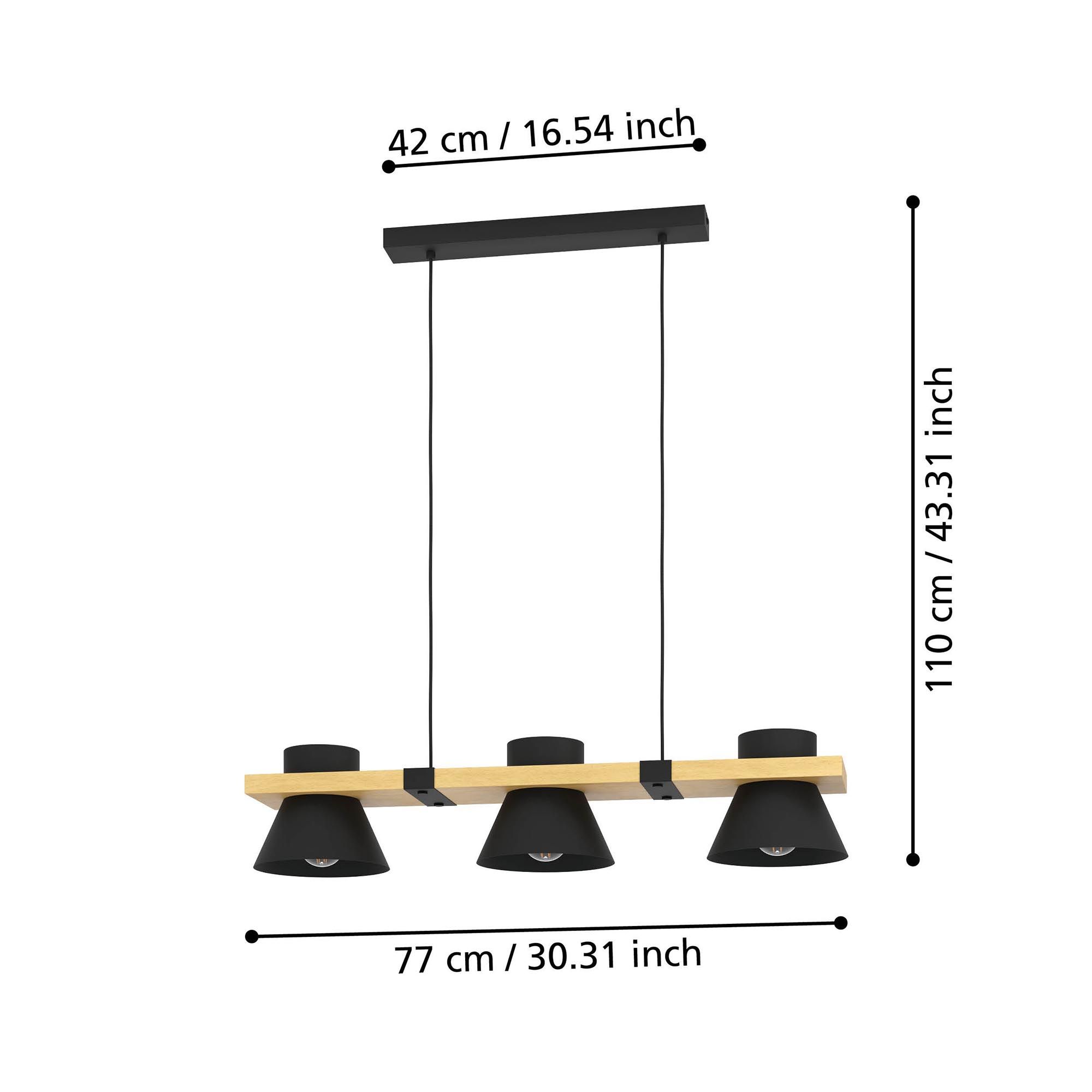 Suspension en métal noir et bois MACCLES E27 3X15W