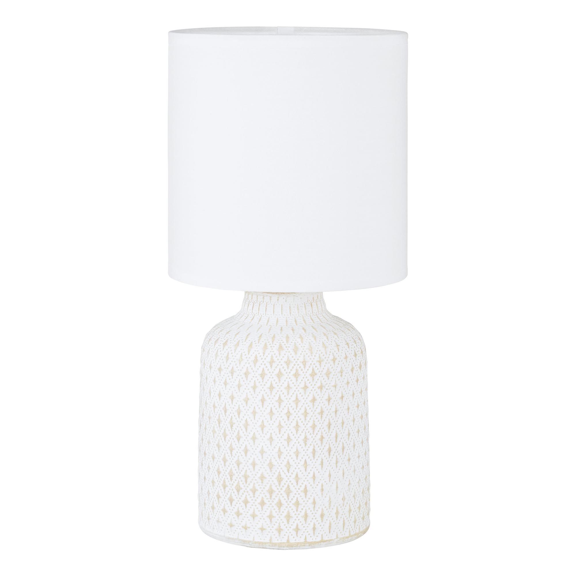 Lampe de table en pied céramique blanc et abat jour blanc BELLARIVA E14 40W