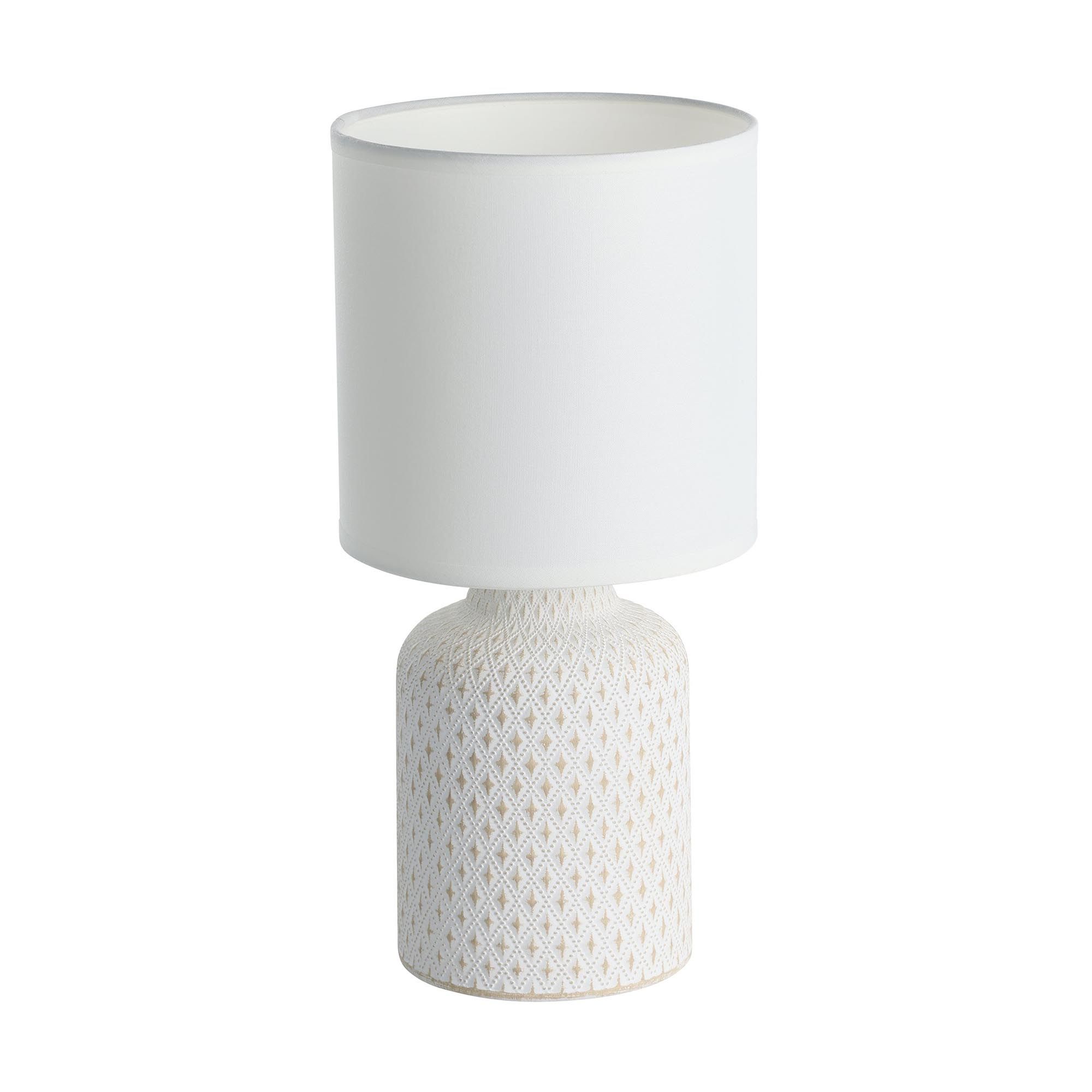 Lampe de table en pied céramique blanc et abat jour blanc BELLARIVA E14 40W