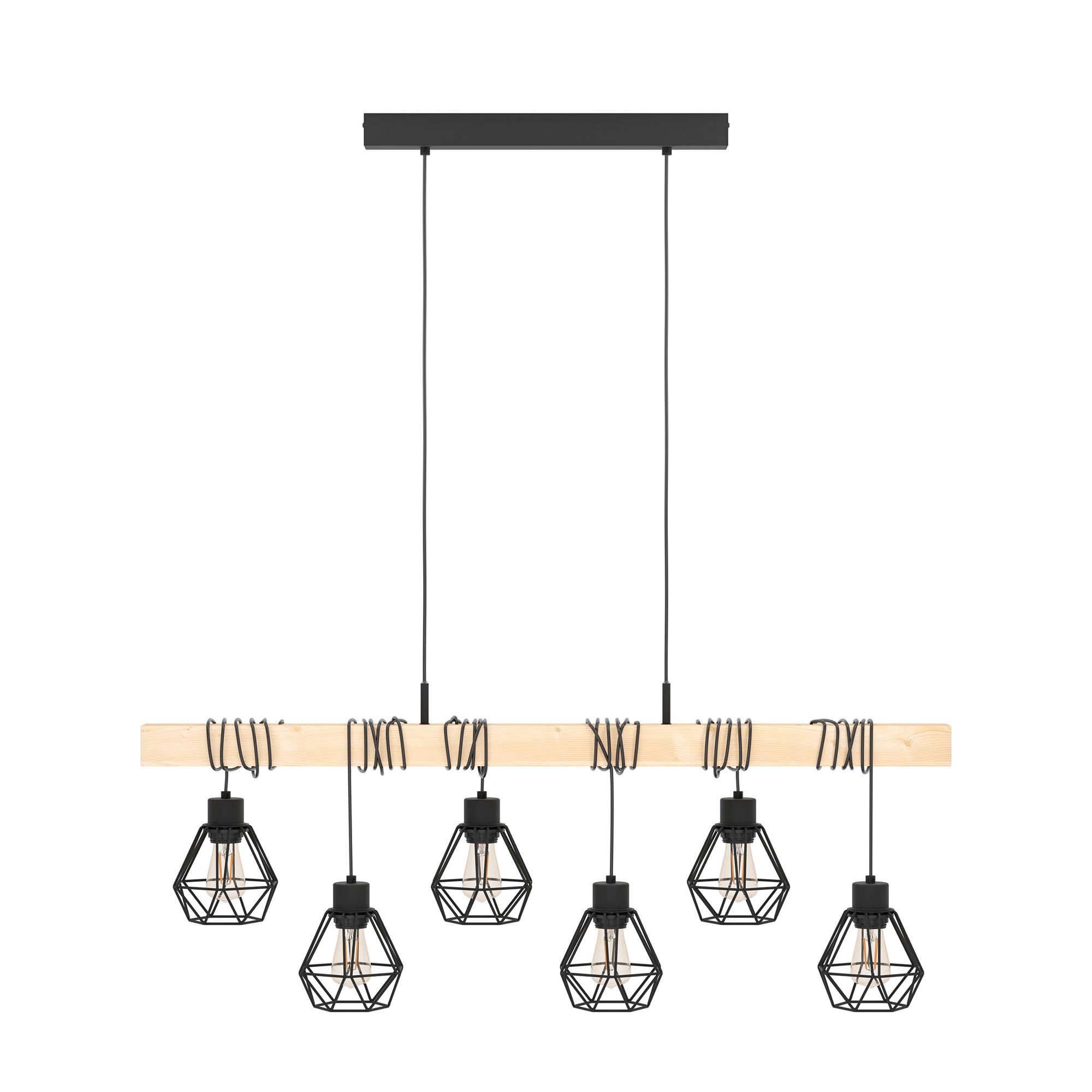 Suspension en bois naturel et métal noir TOWNSHEND 5 E27 6X60W