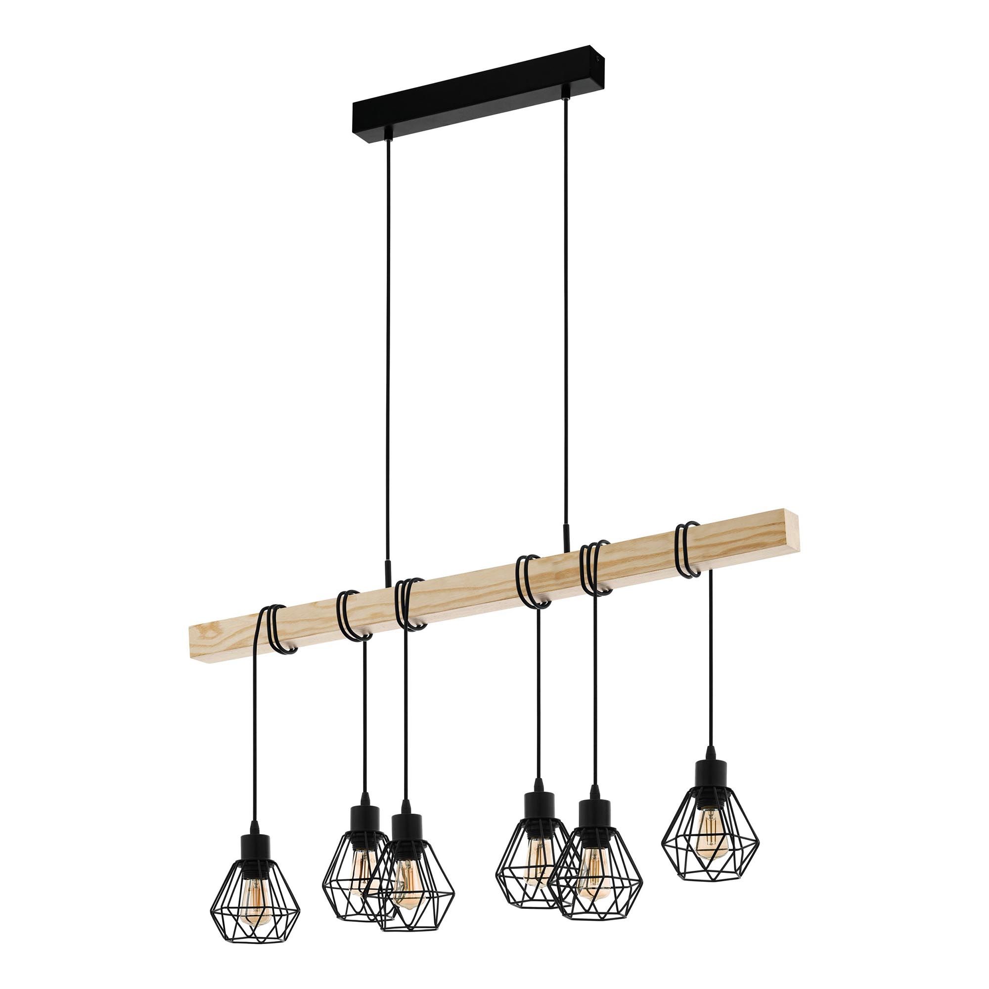 Suspension en bois naturel et métal noir TOWNSHEND 5 E27 6X60W