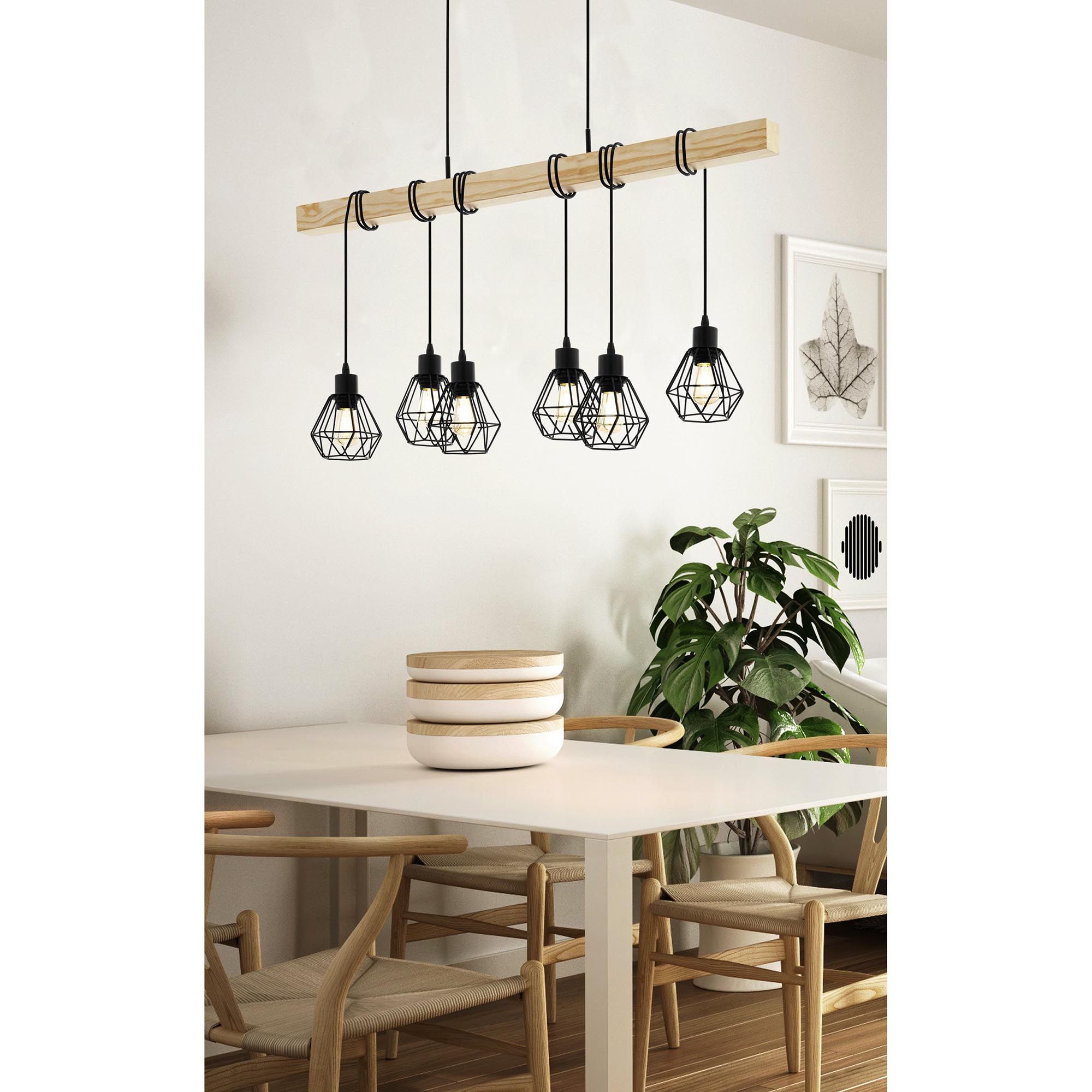 Suspension en bois naturel et métal noir TOWNSHEND 5 E27 6X60W