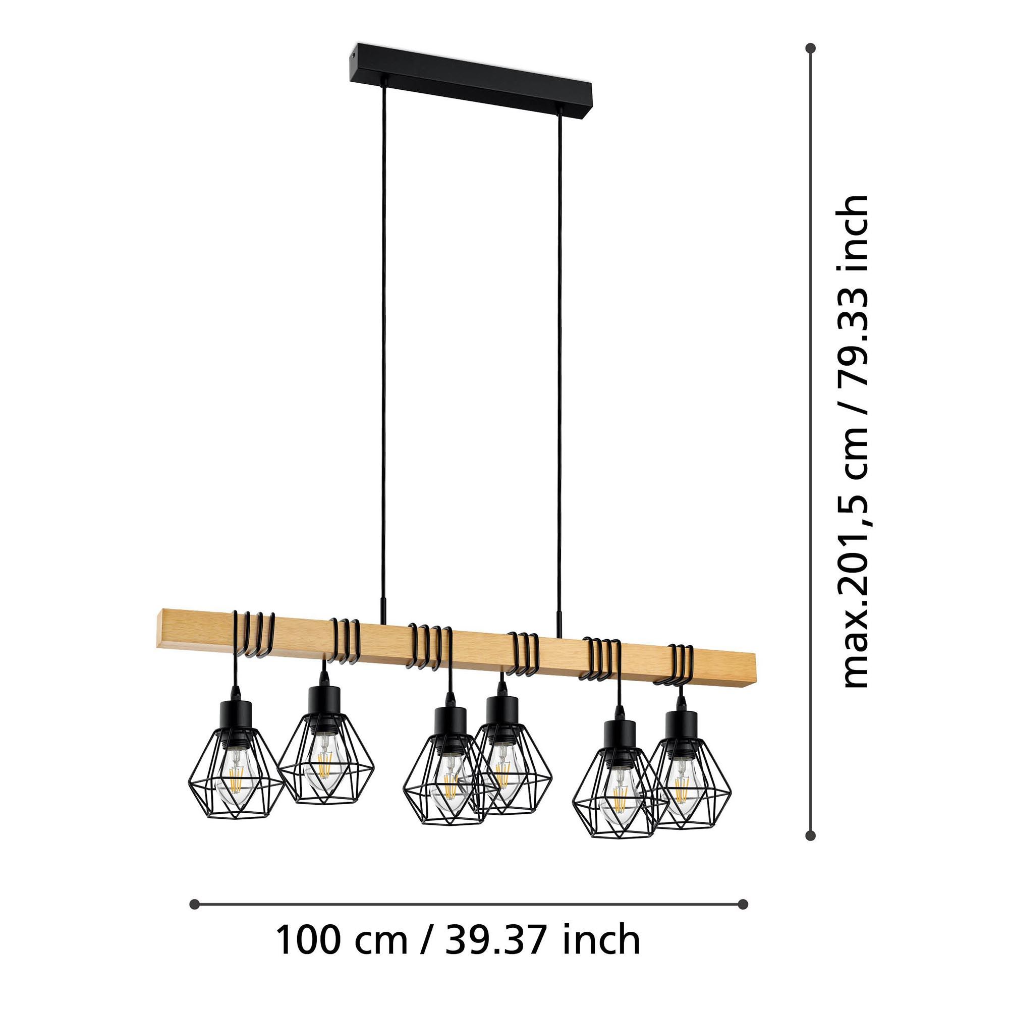 Suspension en bois naturel et métal noir TOWNSHEND 5 E27 6X60W