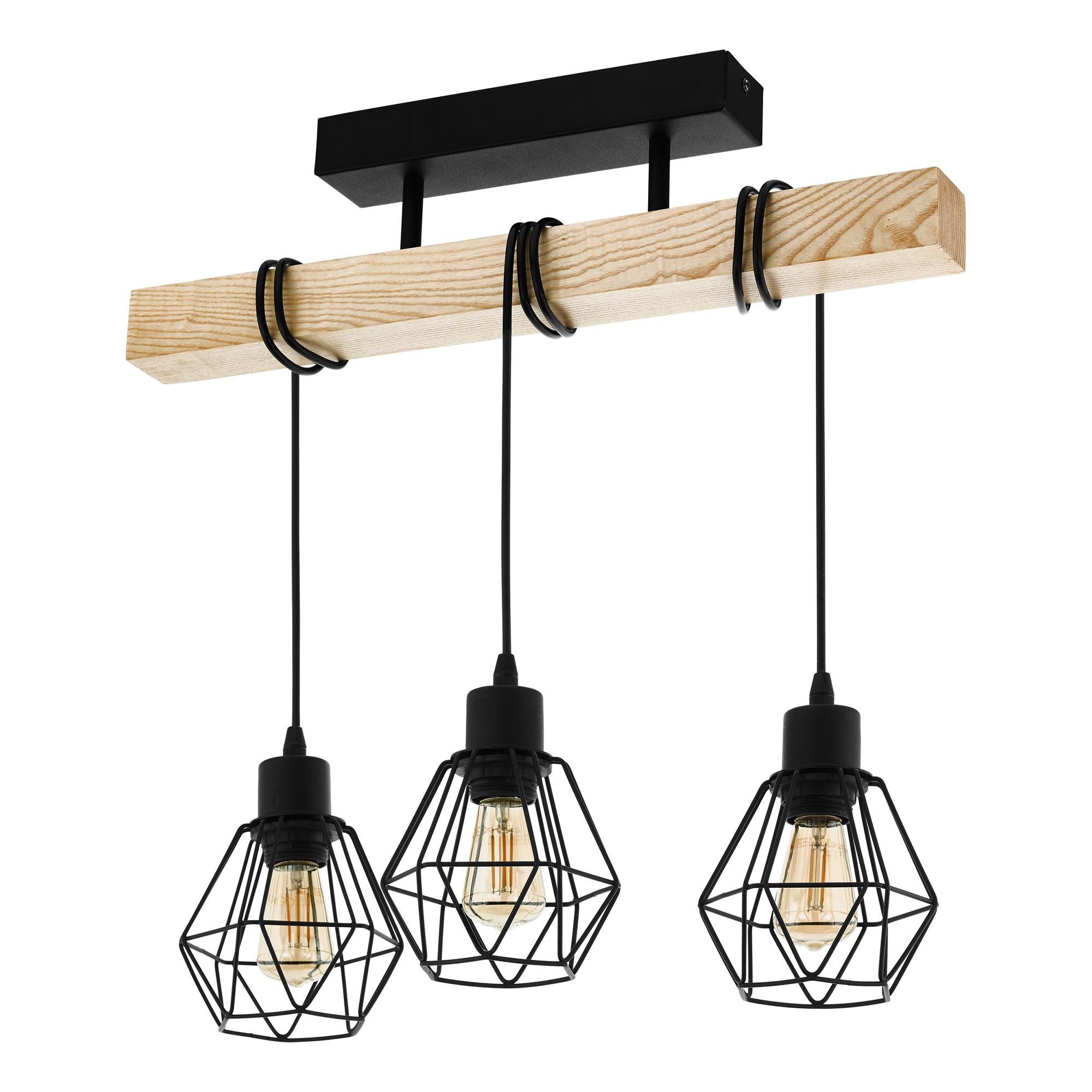 Suspension en bois naturel et métal noir TOWNSHEND 5 E27 3X60W