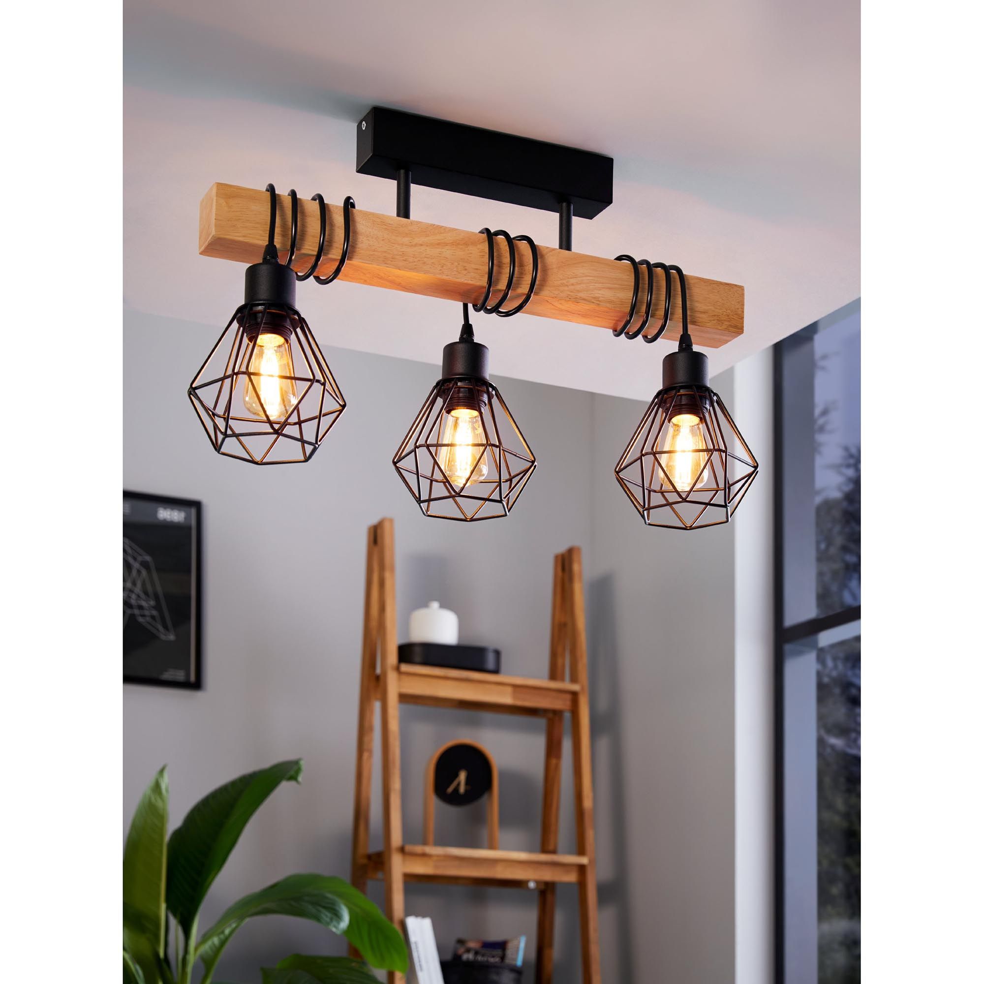 Suspension en bois naturel et métal noir TOWNSHEND 5 E27 3X60W