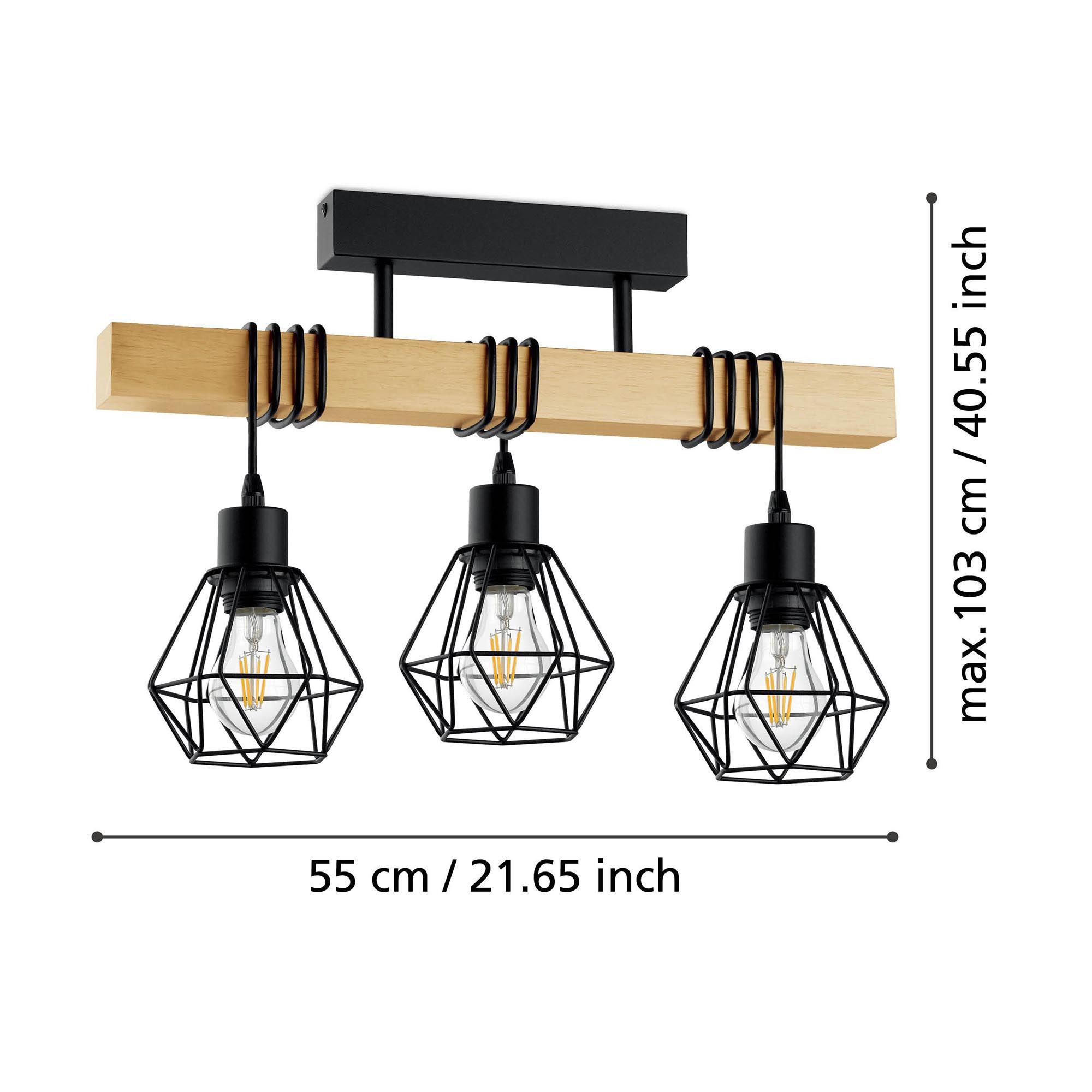 Suspension en bois naturel et métal noir TOWNSHEND 5 E27 3X60W