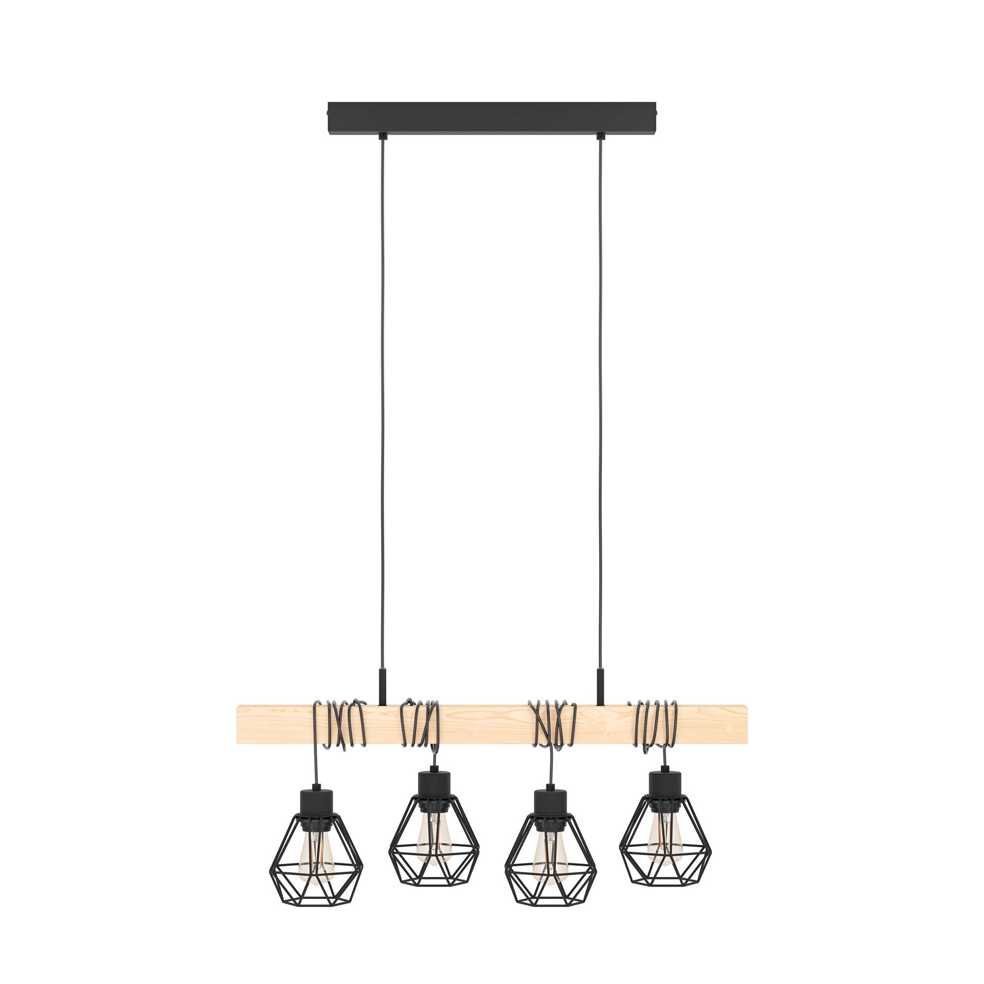 Suspension en bois naturel et métal noir TOWNSHEND 5 E27 4X60W