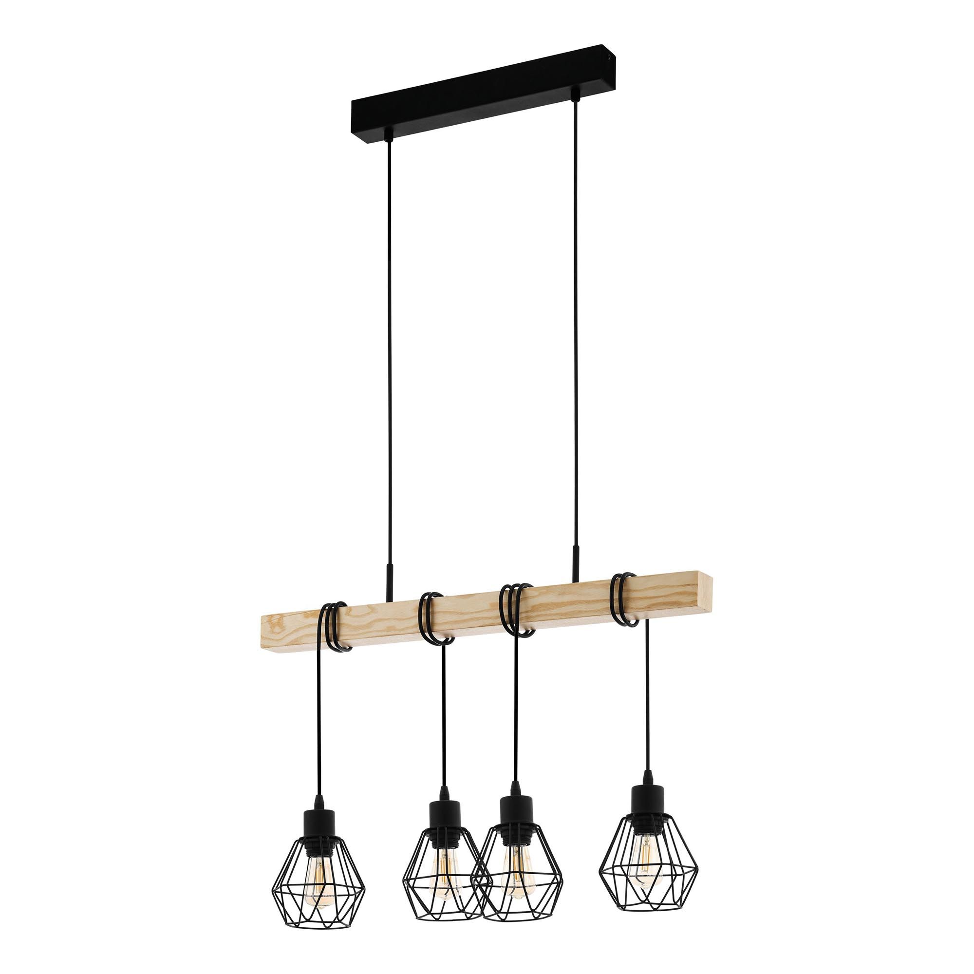 Suspension en bois naturel et métal noir TOWNSHEND 5 E27 4X60W