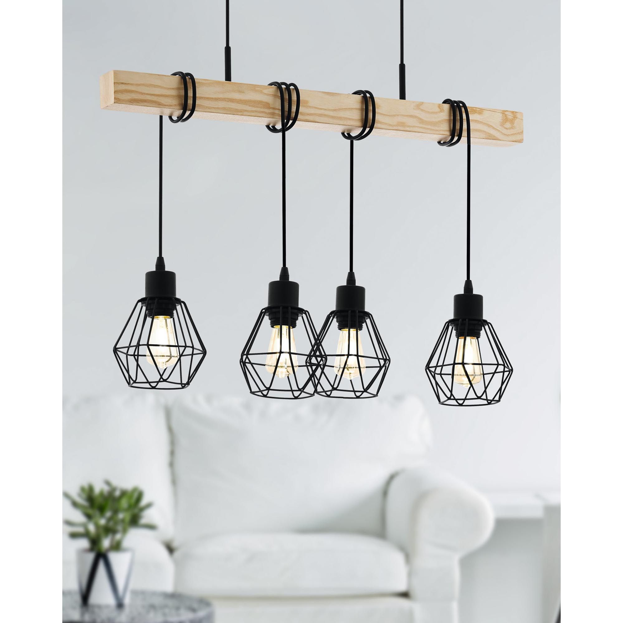 Suspension en bois naturel et métal noir TOWNSHEND 5 E27 4X60W