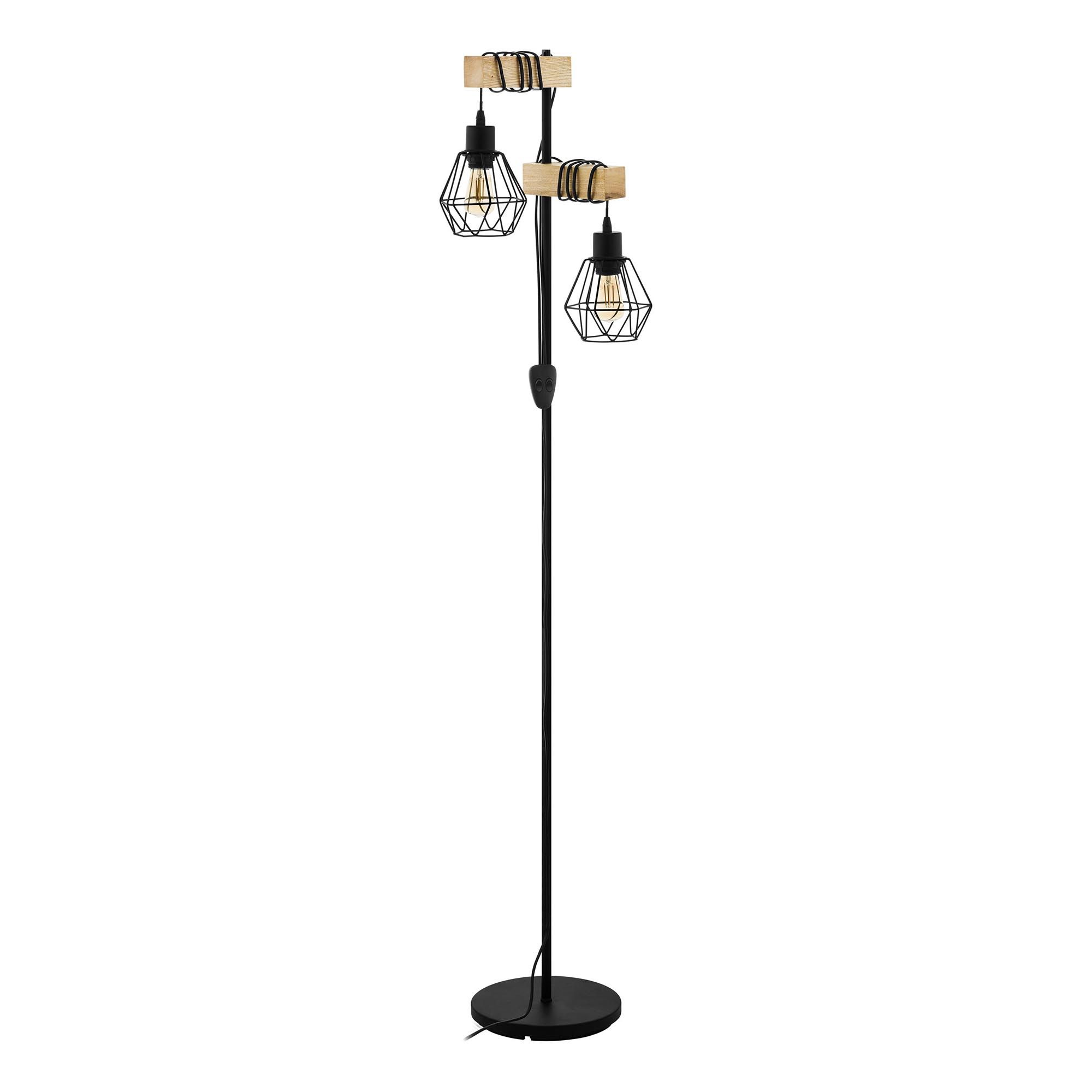 Lampadaire en bois naturel et métal noir TOWNSHEND 5 E27 2X60W