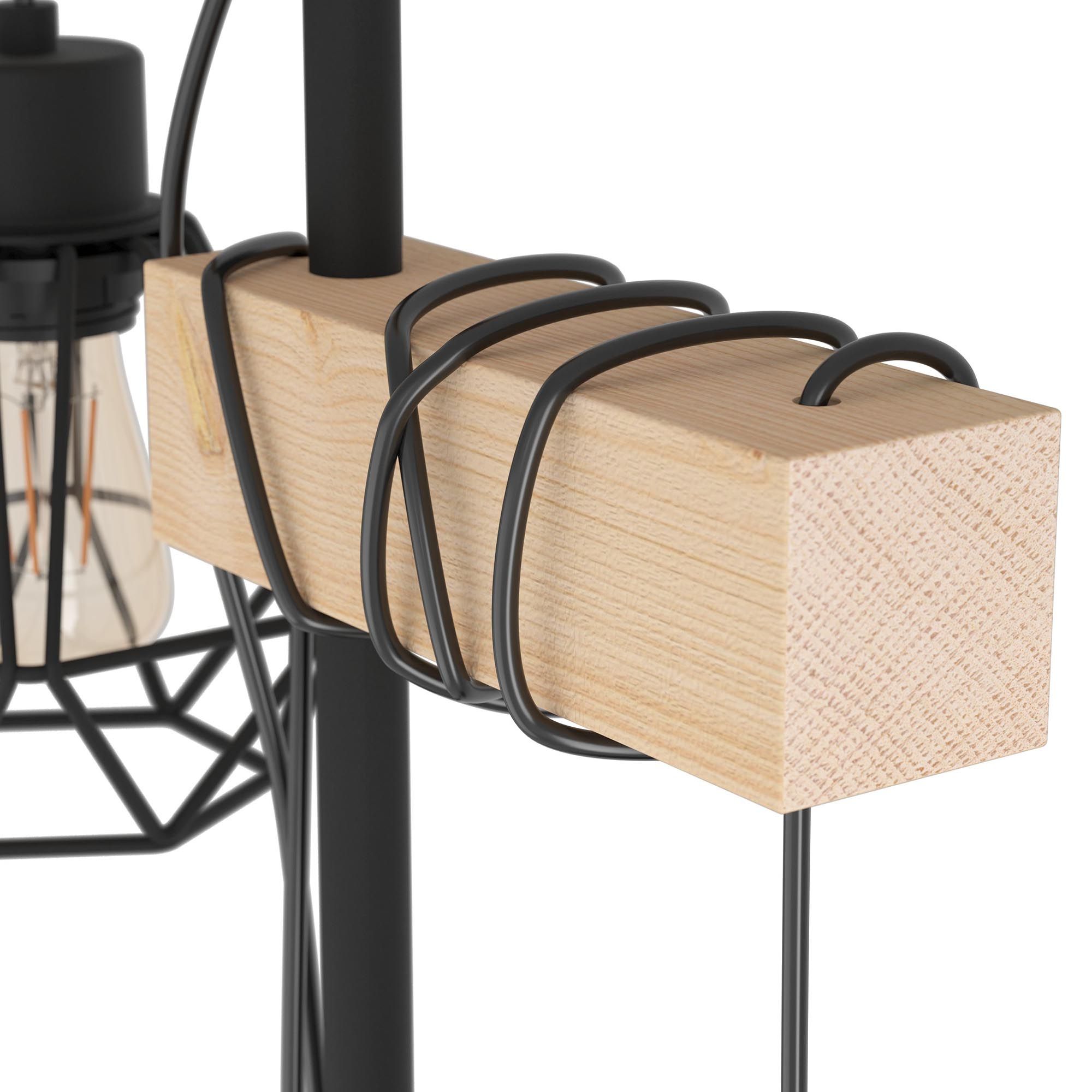 Lampadaire en bois naturel et métal noir TOWNSHEND 5 E27 2X60W