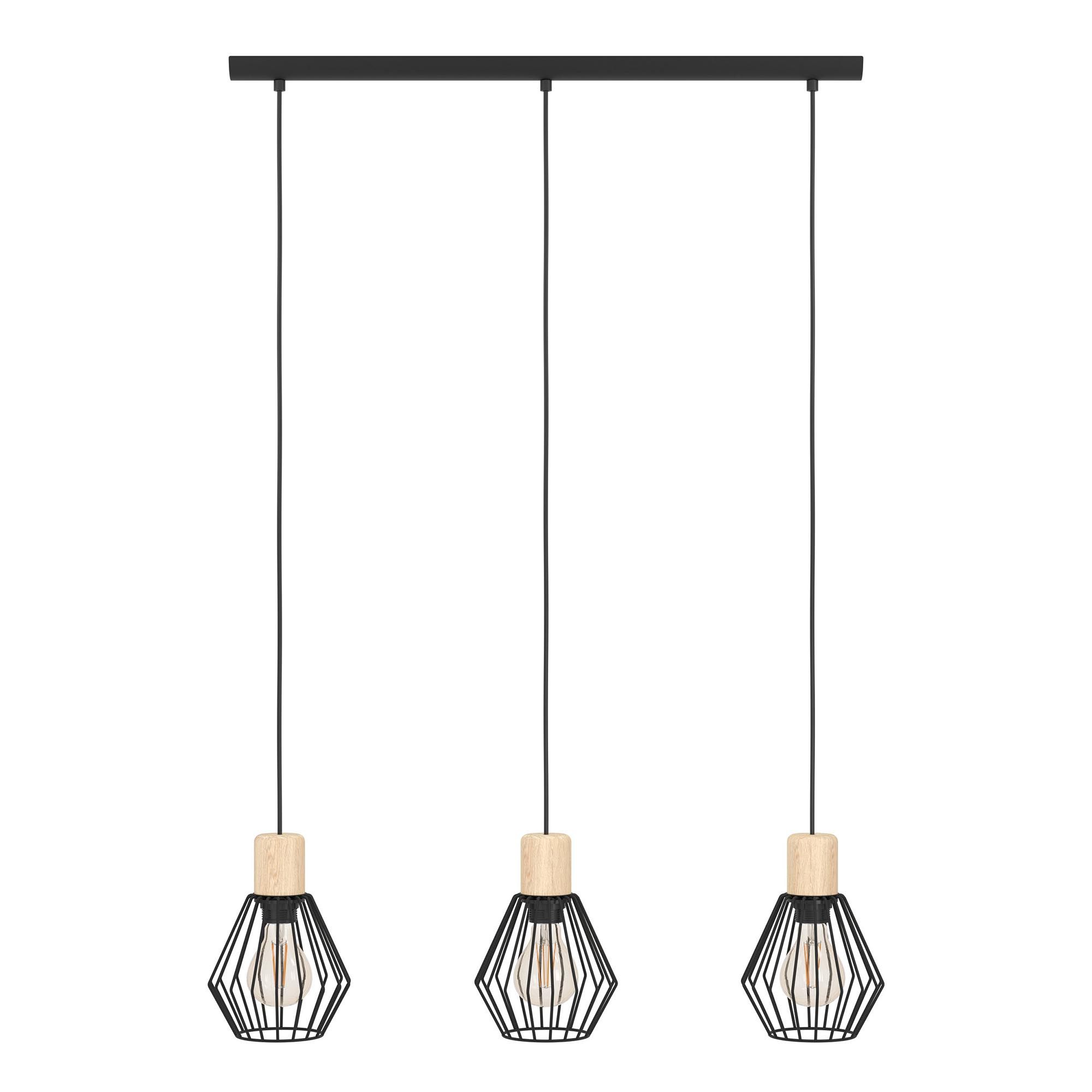 Suspension en bois et métal noir PALMORLA E27 3X60W