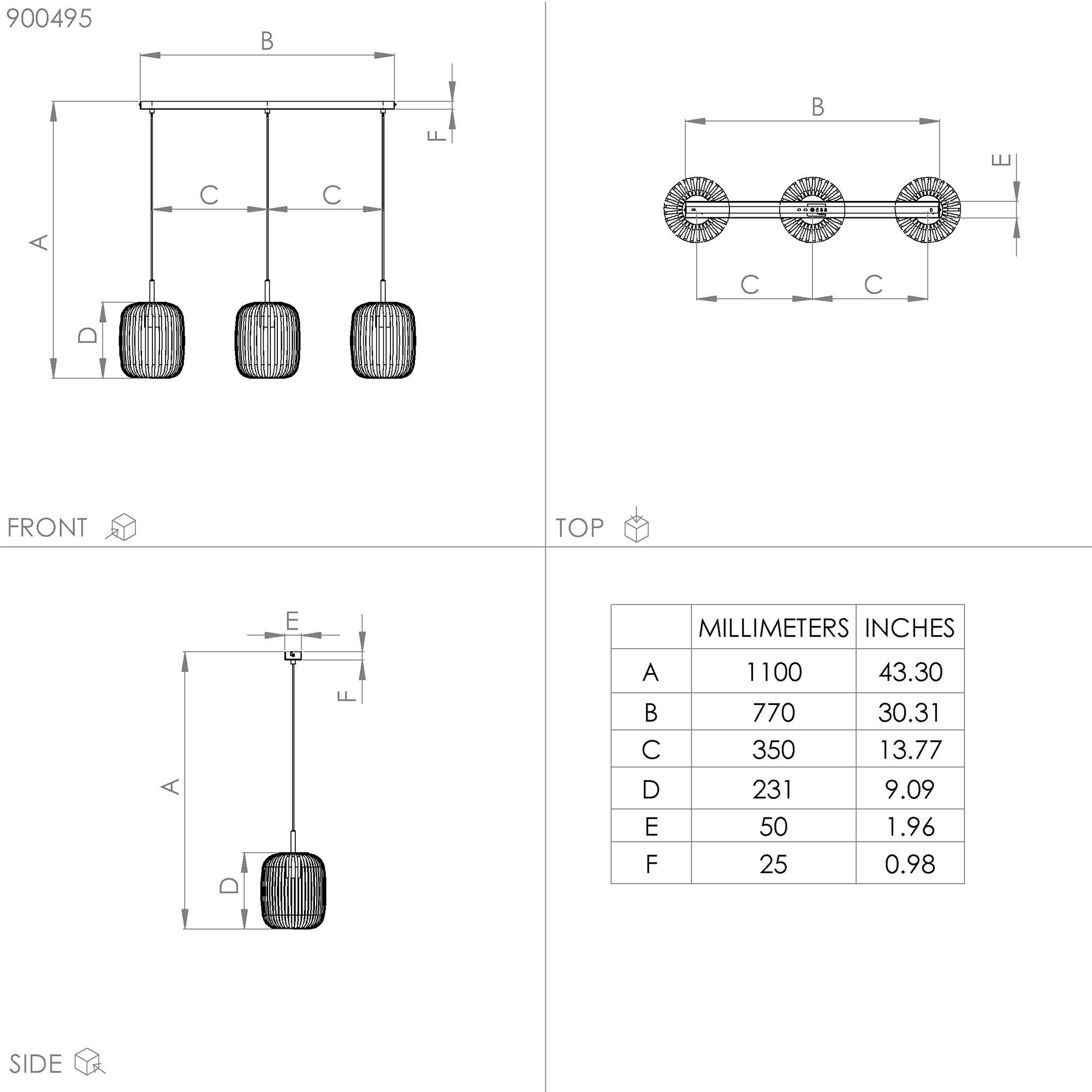 Suspension métal noir  ROMAZZINA E27 3X0W