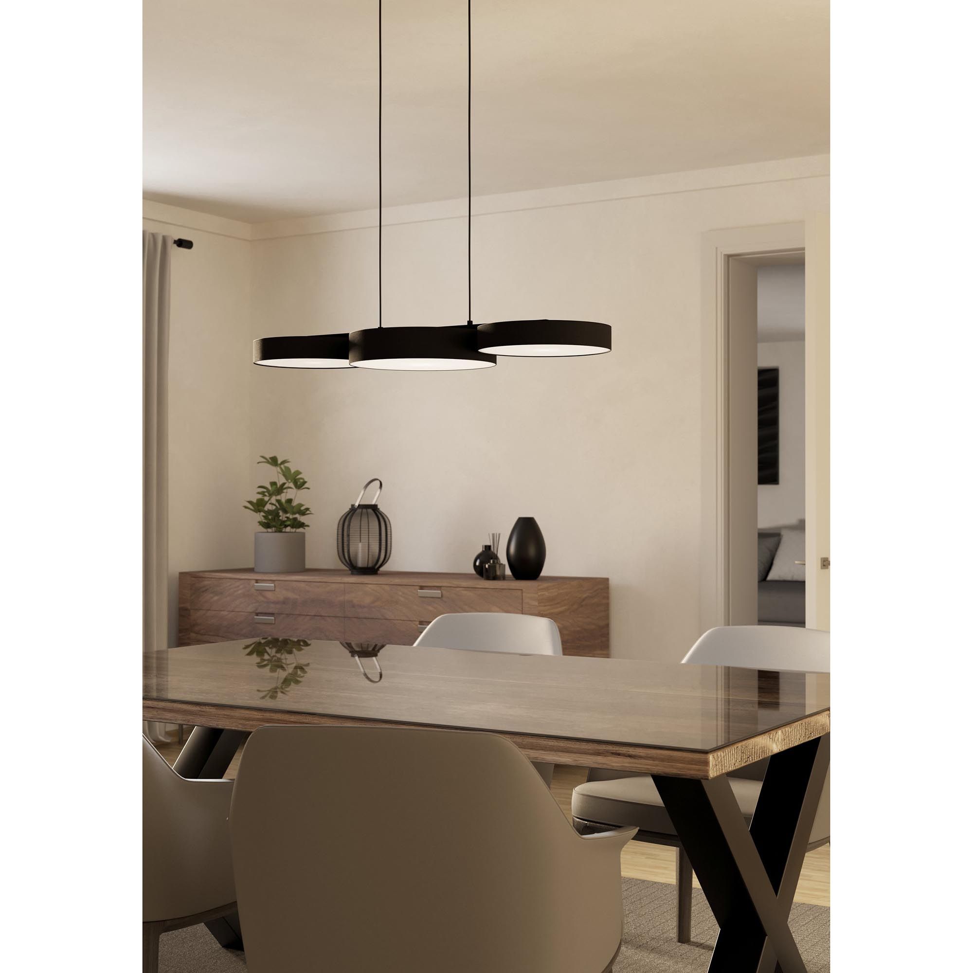 Suspension en tissu noir et métal BARBANO-Z led intégrée 3X7,5W