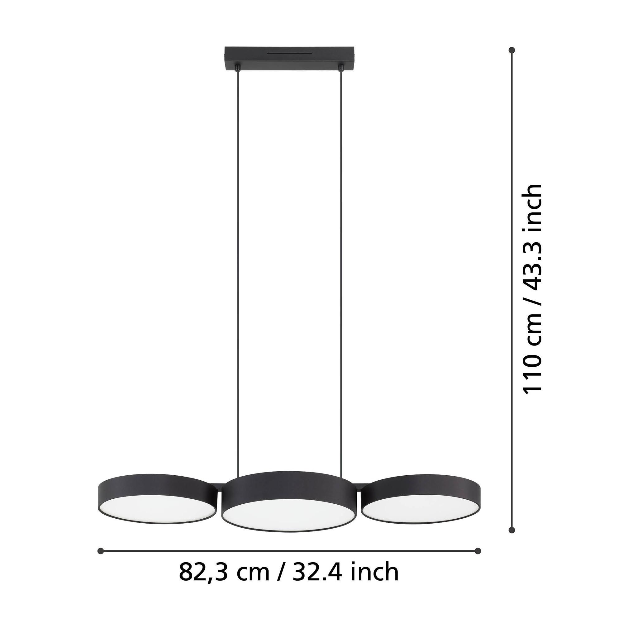 Suspension en tissu noir et métal BARBANO-Z led intégrée 3X7,5W