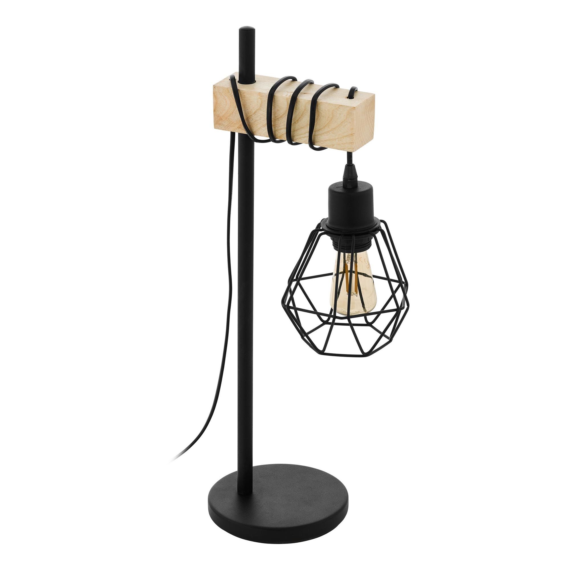 Lampe de table en métal noir et bois TOWNSHEND 5 E27 60W