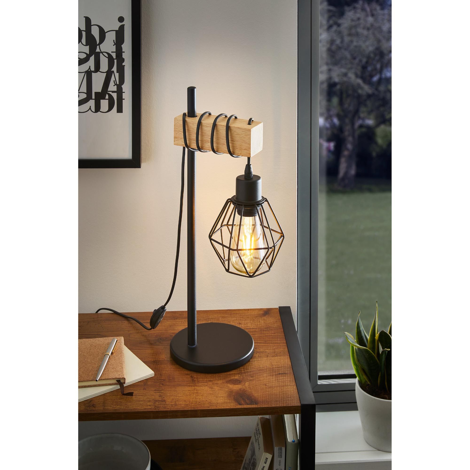 Lampe de table en métal noir et bois TOWNSHEND 5 E27 60W