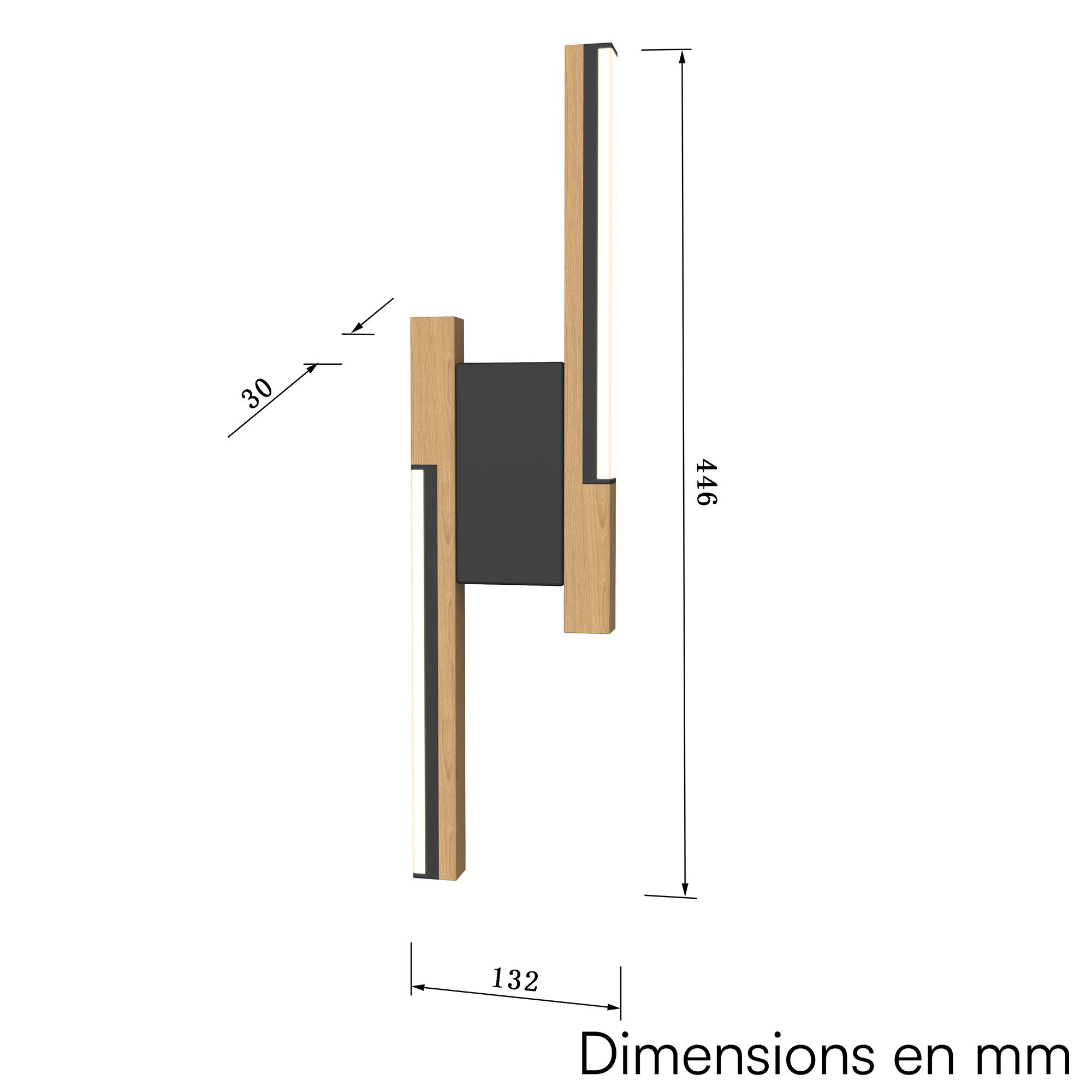 Applique LED dimmable PALERMO en métal noir et bois HT44,6cm