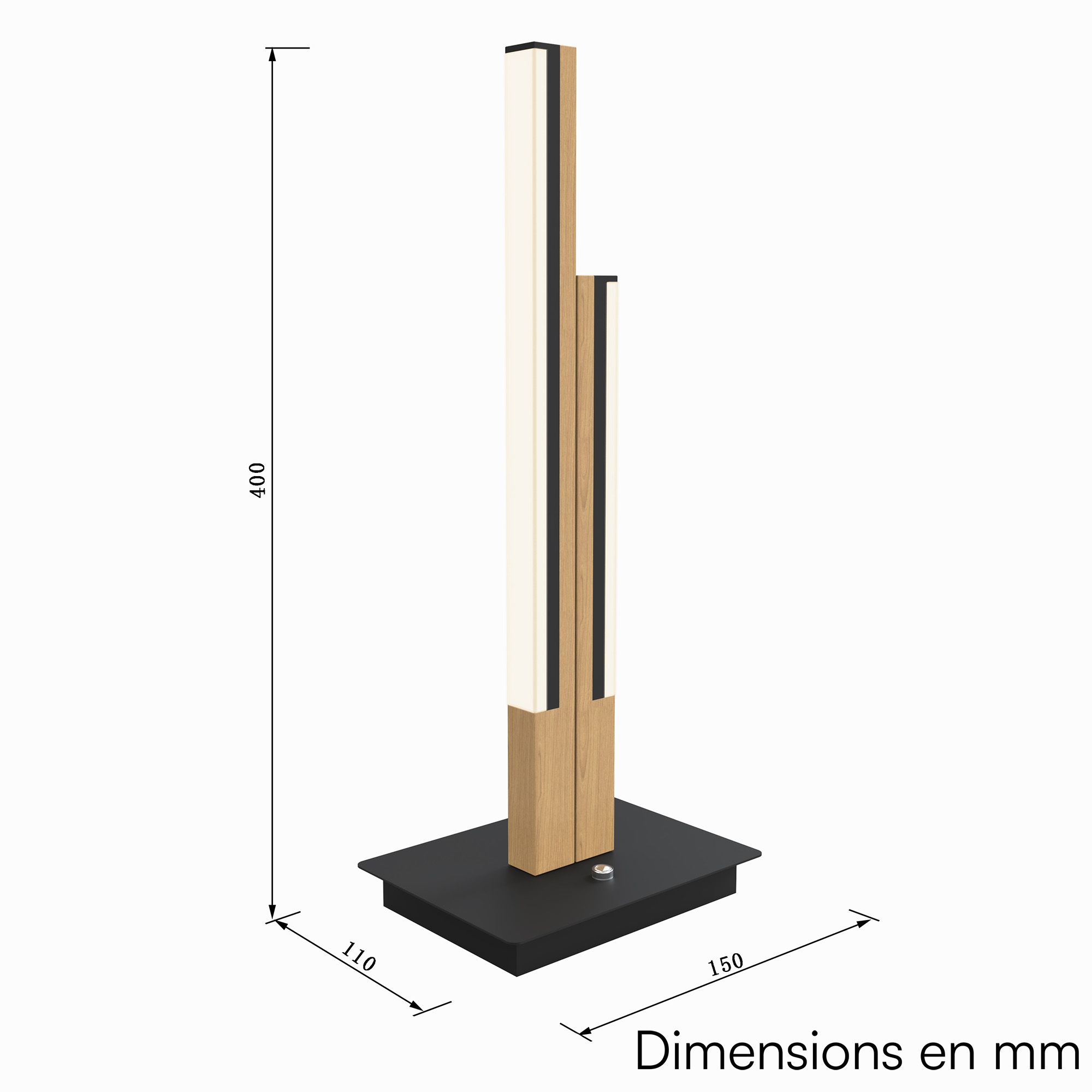 Lampe en métal noir et bois PALERMO led intégrée 10,5W 1100 lumens 3000K